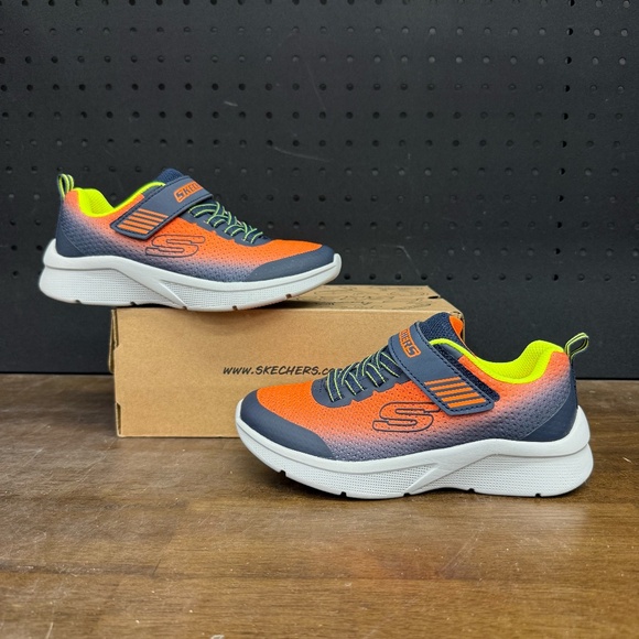 New W Box Kids Skechers Microspec Machine Washable Orange Grey Sneakers Size 13 - Picture 1 of 5